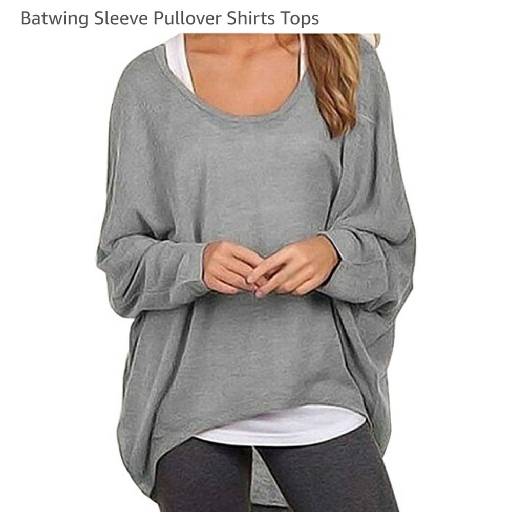 Light gray women's batwing sleeve pullover shirt